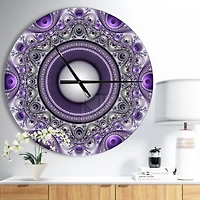 Designart Purple Fractal Pattern with Circles Modern Wall Clock