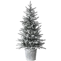 4.5ft. Pre-Lit Flocked Alpine Fir Entrance Tree In Gray Pot, Clear LED Lights
