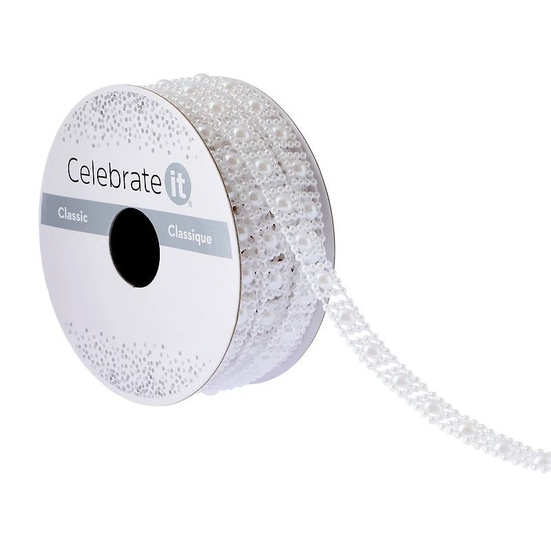 3/8" x 3yd. White Pearl Ribbon by Celebrate It® Classic