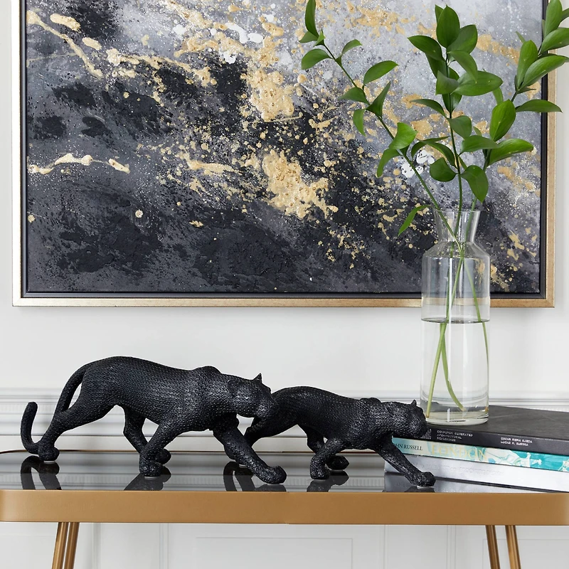 Black Contemporary Leopard Sculpture Set