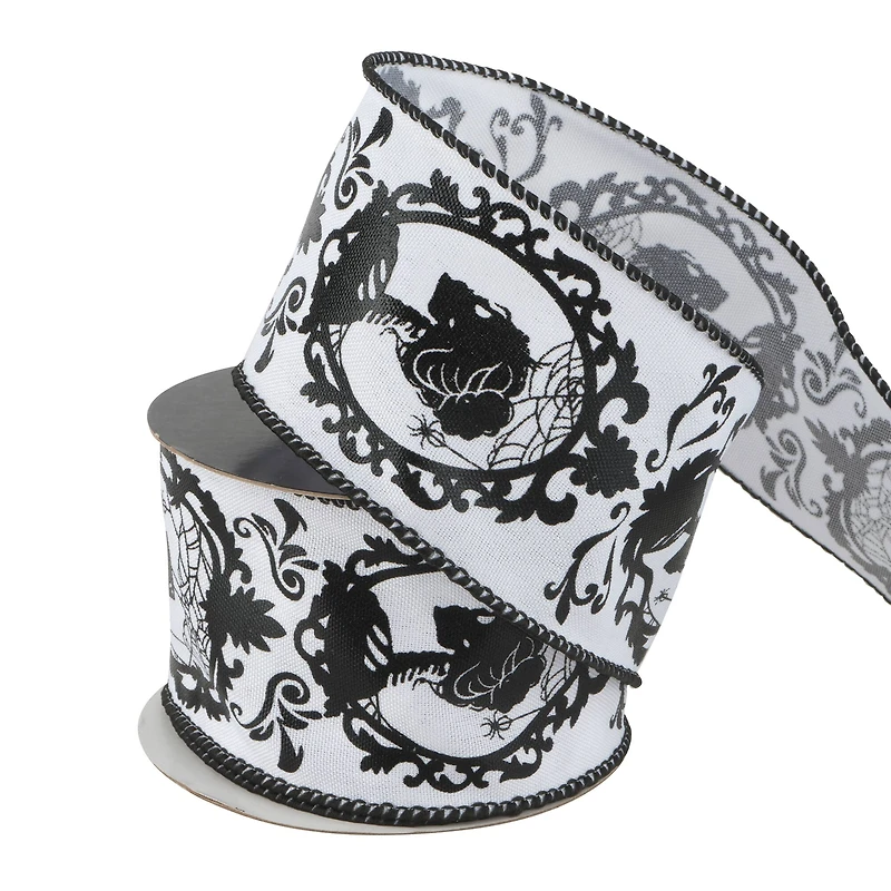 2.5" x 20ft. Black & White Wired Skeleton Portrait Ribbon by Celebrate It® Halloween