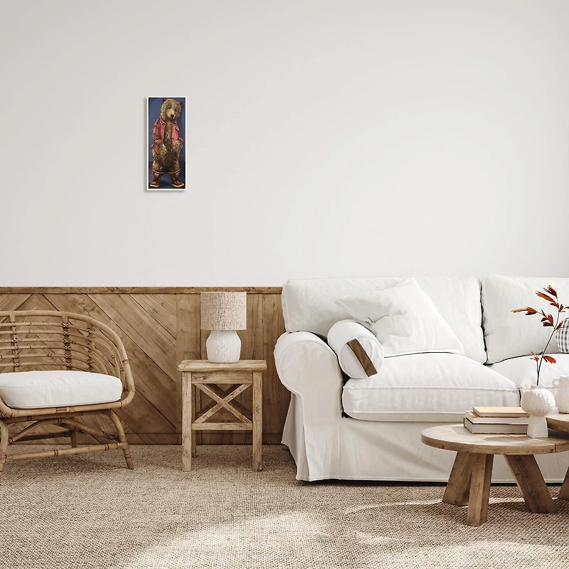 Stupell Industries Forest Brown Bear Rainboots Flannel Shirt Rustic Animal,7" x 17"