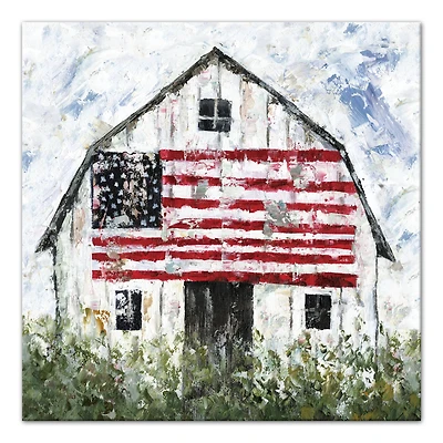 White Rustic Patriotic Barn I Canvas Wall Art