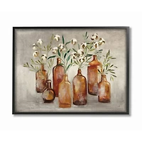 Stupell Industries Country Cotton Flower Stems in Glasses Brown Tan Painting Framed Wall Art