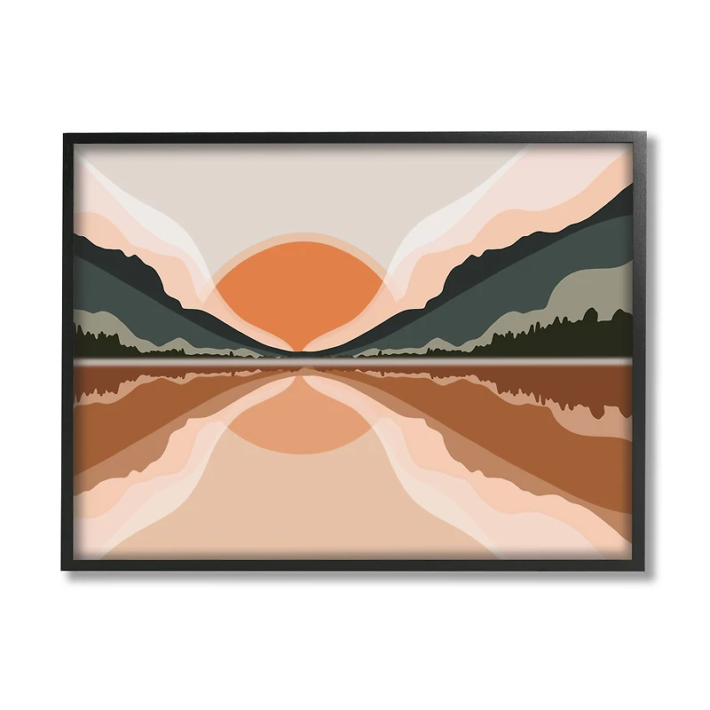 Stupell Industries Misty Sunrise Geometric Green Mountain Lake Reflection in Frame Wall Art