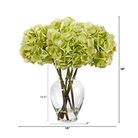 18" Green Hydrangea Arrangement in Glass Vase