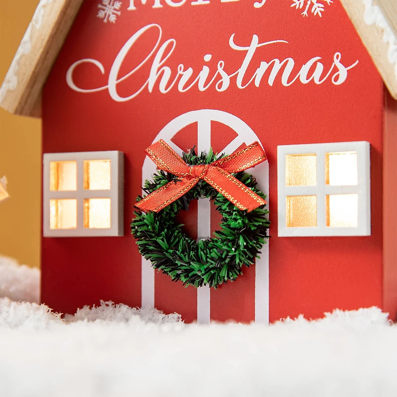 Glitzhome® Christmas Lighted Wooden House Table Décor Set