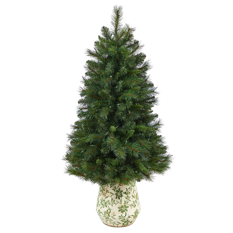 4.5ft. Pre-Lit West Virginia Mountain Pine Artificial Christmas Tree in Floral Planter, Clear Lights