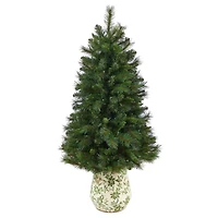 4.5ft. Pre-Lit West Virginia Mountain Pine Artificial Christmas Tree in Floral Planter, Clear Lights