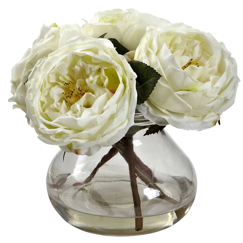 8" White Fancy Rose In Glass Vase