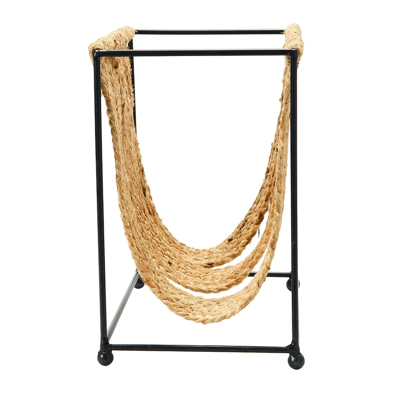 Hello Honey® Natural & Black Woven Jute & Metal Magazine Holder