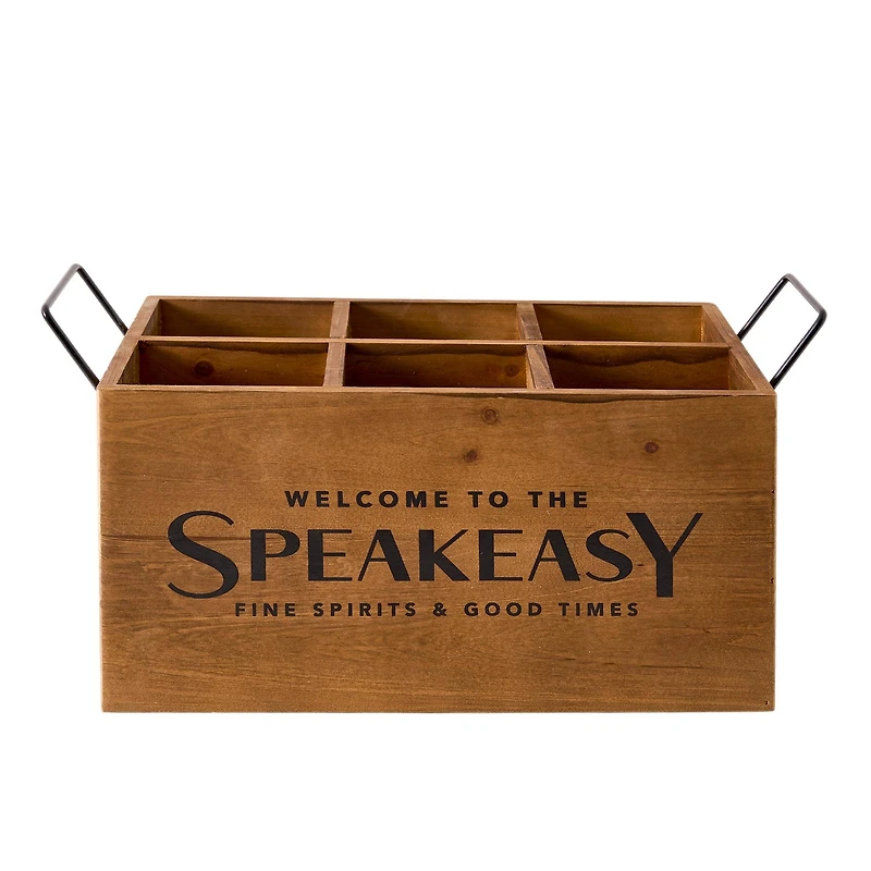 American Art Decor The Speakeasy Wood Crate Bottle Holder with Metal Handles - 7" x 14" x 8"