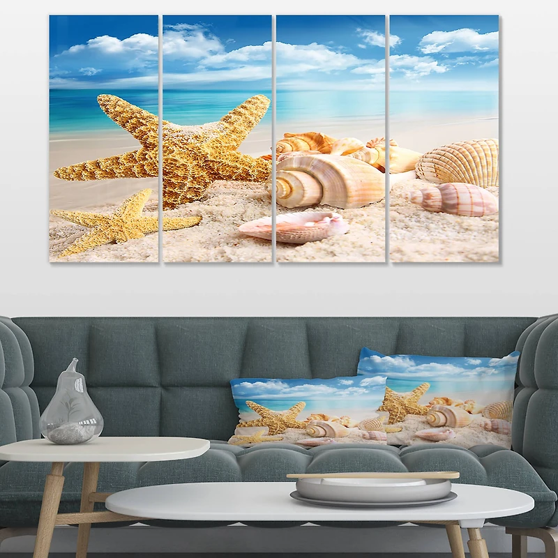 Designart - Starfish and Seashells on Beach