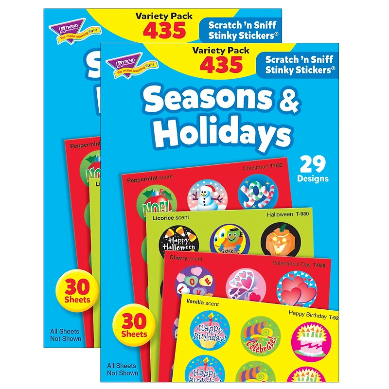 Trend Enterprises® Stinky Stickers® Seasons & Holidays Variety Pack, 2 Packs of 435ct.