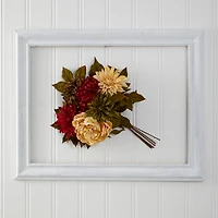 16" Cream Peony, Red Hydrangea & Green Dahlia Bush, 2ct.