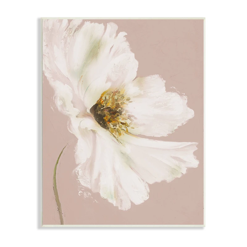 Stupell Industries Abstract White Petal Flower Expressive Flower Beige Green Wall Plaque