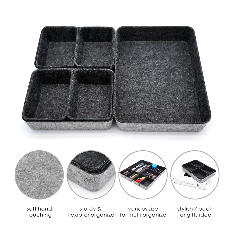 Welaxy Felt 7 Piece Drawer Organizer Tray Set