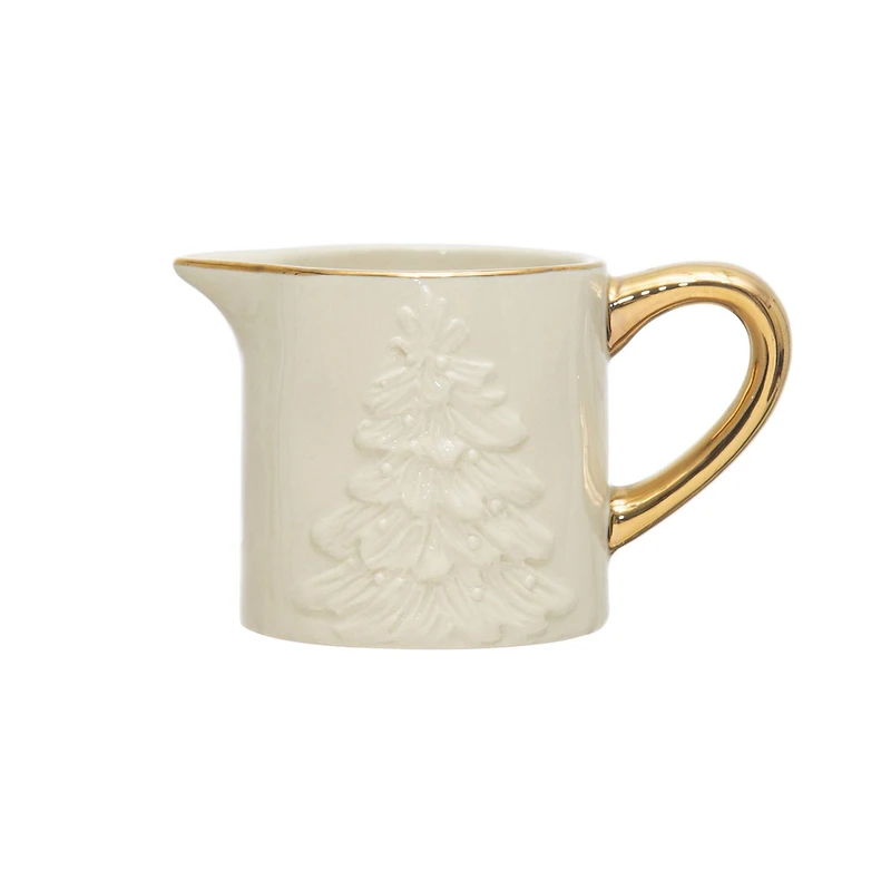 Hello Honey® White & Gold Embossed Christmas Tree Stoneware Creamer