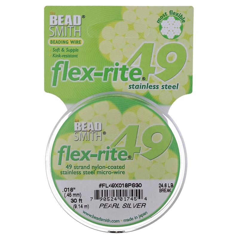 The Beadsmith® Flex-rite® 0.018" Pearl Silver 49 Strand Wire, 30ft.