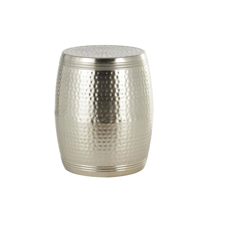 19" Silver Metal Handmade Hammered Drum Accent Table with Hammered Design