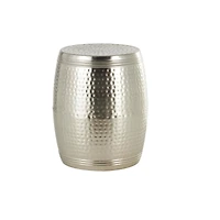 19" Silver Metal Handmade Hammered Drum Accent Table with Hammered Design