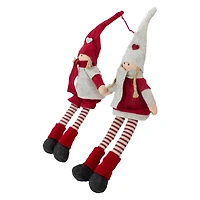 19" Plush Red & Beige Boy & Girl Sitting Christmas Doll Decoration Set