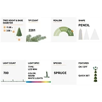 11ft. Pre-Lit Flocked Spruce Artificial Christmas Tree, Warm White Lights