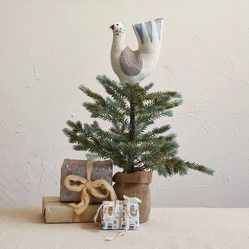 Hello Honey® 9.5" Handmade Wool Felt Dove Shaped Tree Topper with Metallic Gold Thread Embroidery
