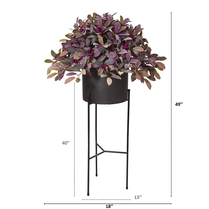4ft. Fall Laurel Leaf with Berries Plant in Black Planter with Stand