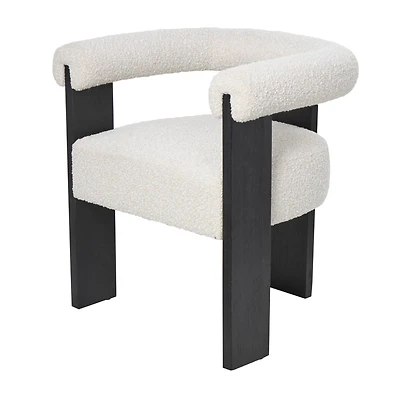 White Curved Back Mid-Century Modern Round Accent Chair with Black Wood Frame