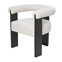 White Curved Back Mid-Century Modern Round Accent Chair with Black Wood Frame