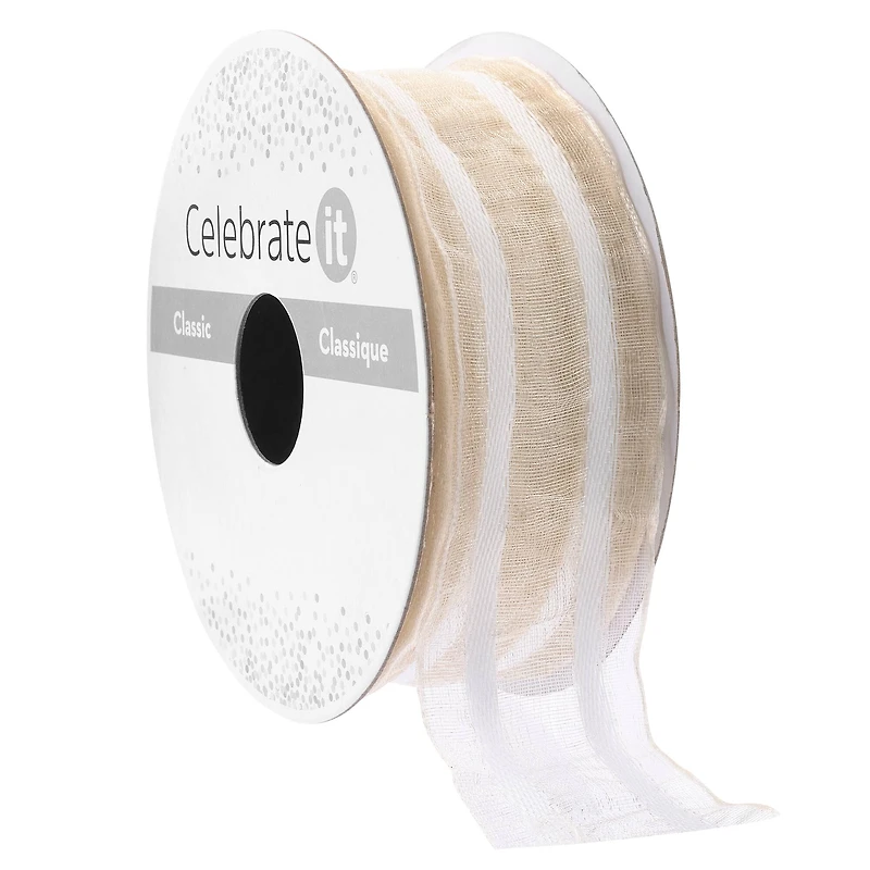 1" x 3yd. White Stripe Organza Ribbon by Celebrate It™