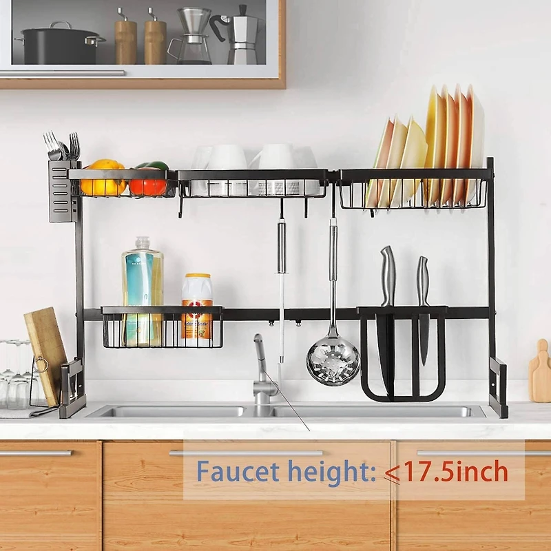 NEX™ 38" Black 2-Tier Stainless Steel Over the Sink Dish Rack