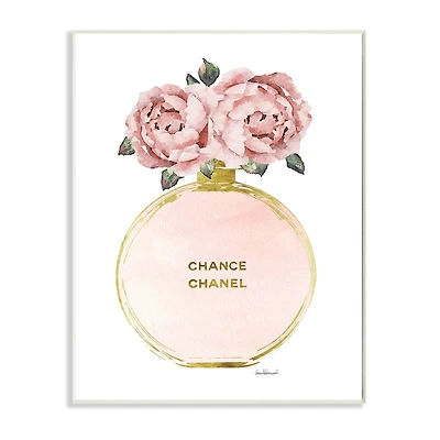 Stupell Industries Vintage Pink Florals in Round Fashion Fragrance Bottle Wall Plaque