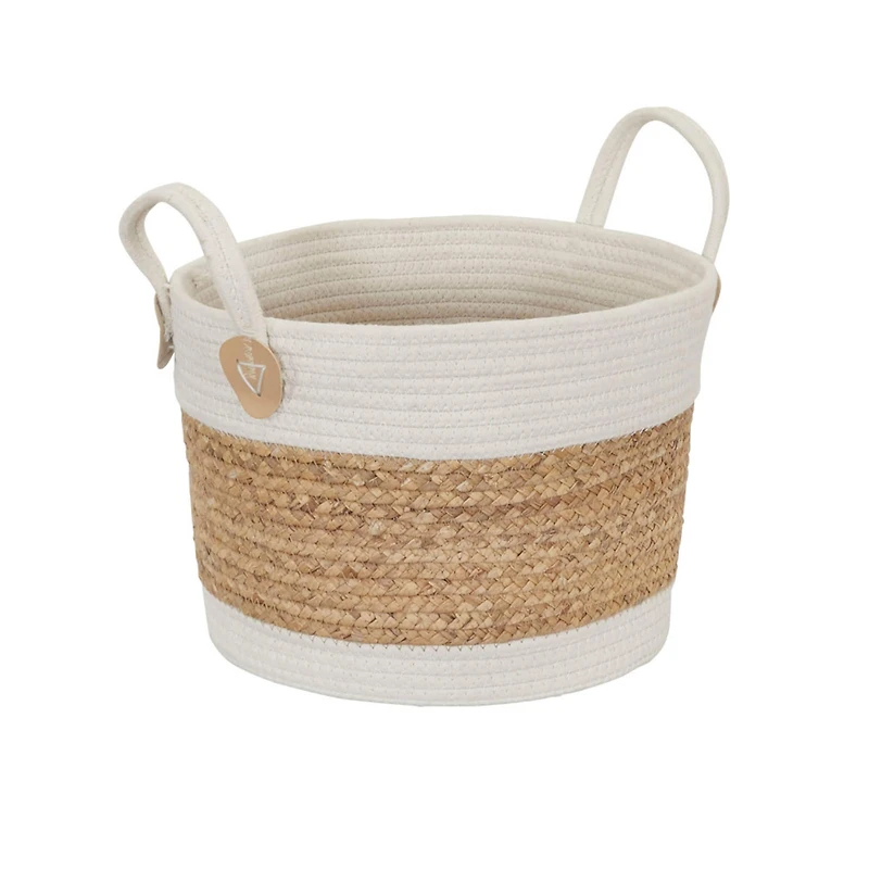 Household Essentials 9.5" White & Natural Corn & Hyacinth Wicker Basket