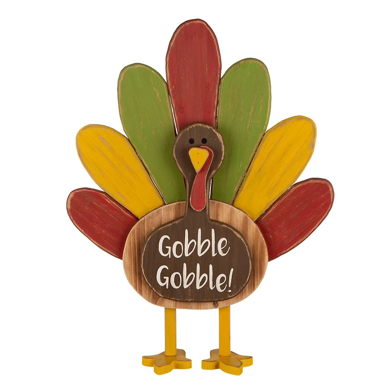 Glitzhome® 2ft. Thanksgiving Wooden Turkey Standing Décor