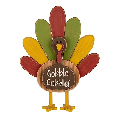 Glitzhome® 2ft. Thanksgiving Wooden Turkey Standing Décor