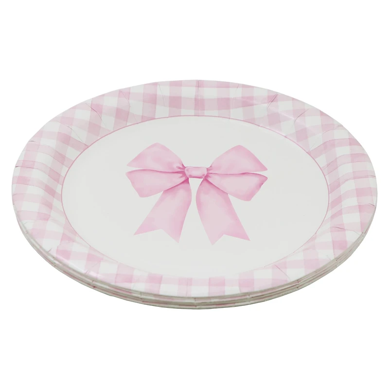 9" Pink Bow & Gingham Dinner Plates, 10ct. by Celebrate It™