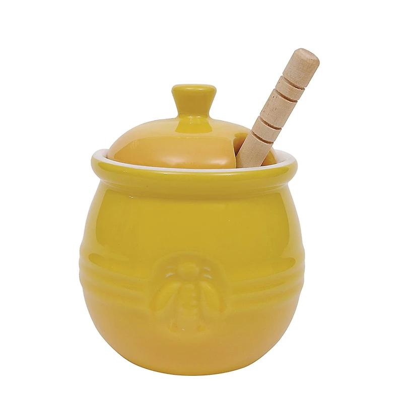 Hello Honey® 4.3" Yellow Ceramic Honey Pot & Wood Dipper