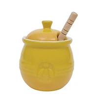 Hello Honey® 4.3" Yellow Ceramic Honey Pot & Wood Dipper