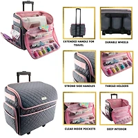 Everything Mary Quilted Pink & Gray Deluxe Rolling Sewing Machine Tote
