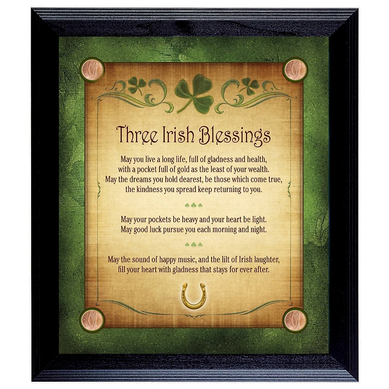 Three Irish Blessings with 4 Lucky Irish Pennies Wall Frame
