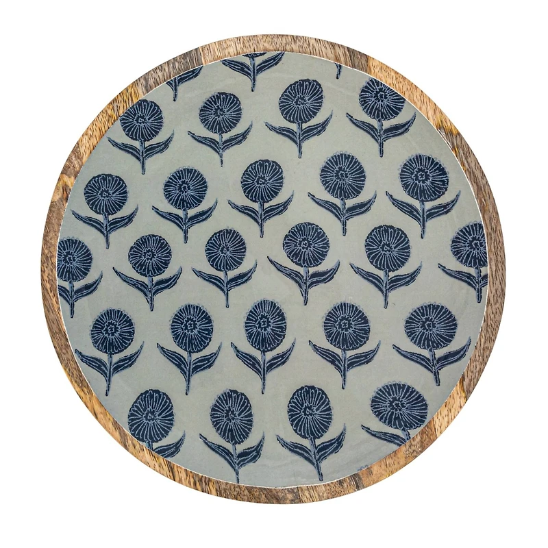 Hello Honey® Blue Floral Enameled Round Mango Wood Tray Set