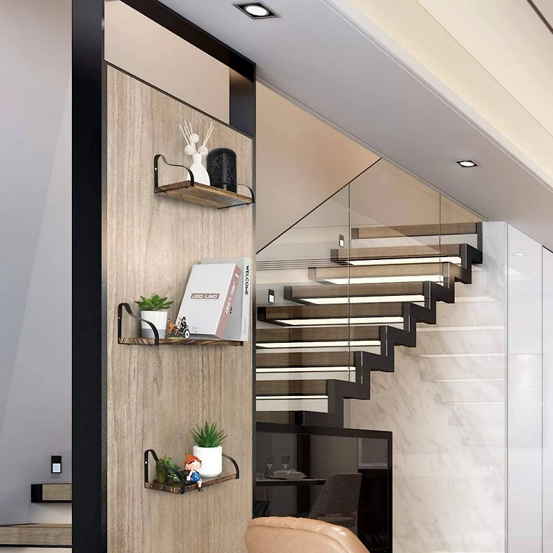 NEX™ Brown Floating Wall Shelves Set with Metal Rack Brackets