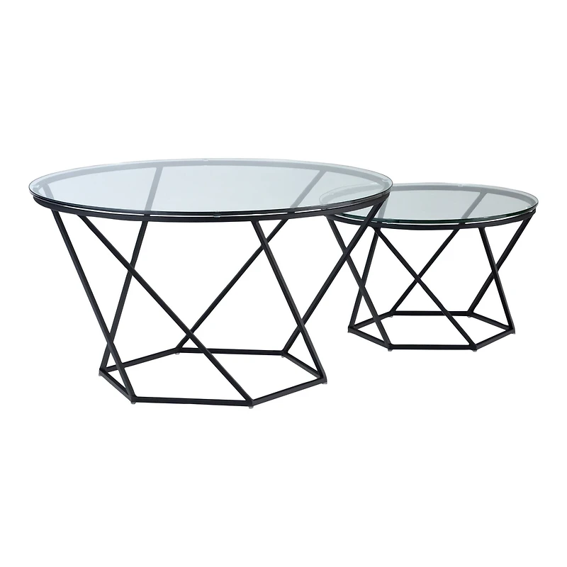 Walker Edison Black Geometric Glass Nesting Tables Set
