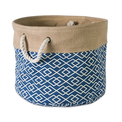 Medium Navy Burlap Diamond Round Bin