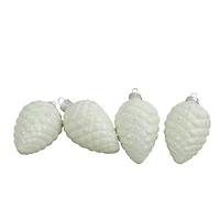 4ct. 3" Matte White & Silver Glass Pinecone Ornaments