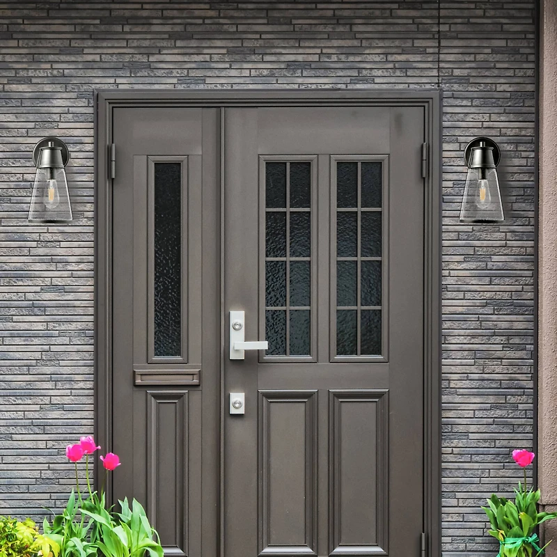 Hello Honey® Robert Stevenson Lighting Jaxon Brushed Nickel Metal & Seedy Glass Outdoor Wall Sconce