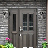 Hello Honey® Robert Stevenson Lighting Jaxon Brushed Nickel Metal & Seedy Glass Outdoor Wall Sconce