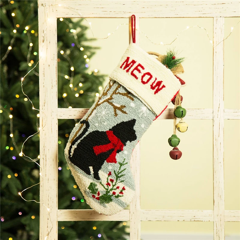Glitzhome® 20" Hooked Cat Stocking